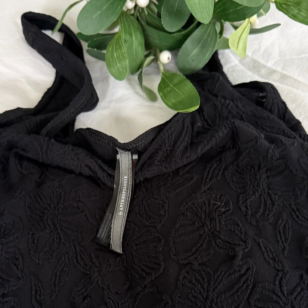 Anthropologie Black Textured Crop Top - Picture 2 of 3